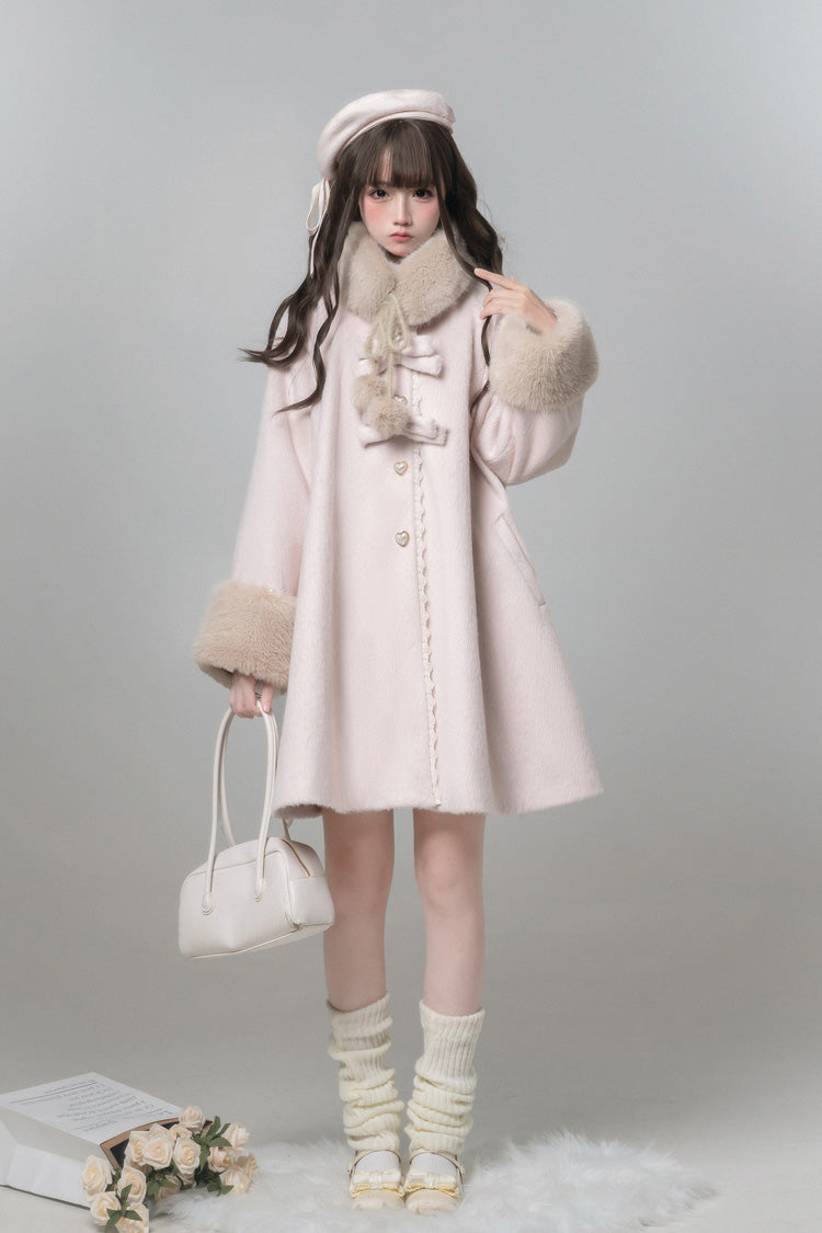 Pink [Bella SP] Stand Collar Long Sleeves Bow Sweet Lolita Coat Cloak