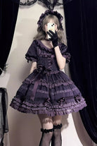 Purple [Layered Blackcurrant] Short Sleeves Ruffle Bowknot Lace Sweet Lolita Dress