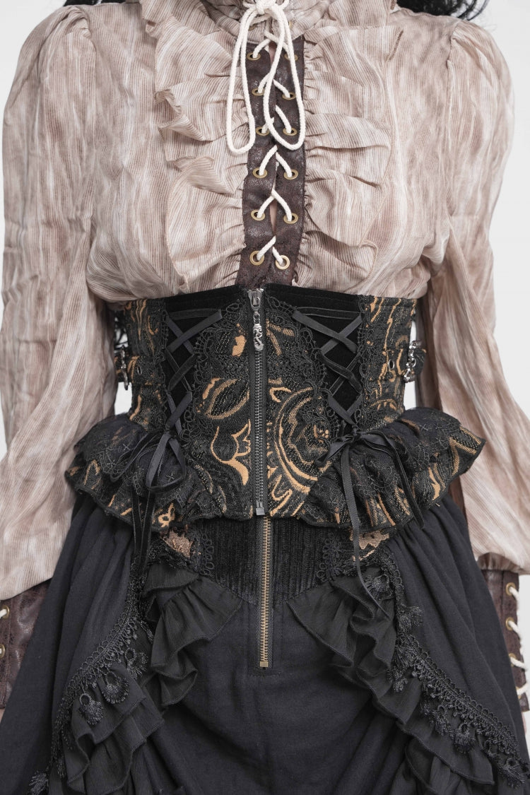Black Jacquard Lace Lace-Up Slim Fit Zippered Women's Gothic Royal Girdle