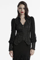 Black V Collar Long Puff Sleeves Lace-Up Zipper Women's Gothic Blouse