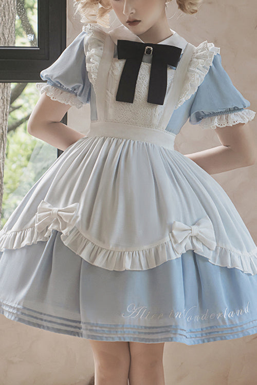 Round Collar Lace Puff Short Sleeves With Apron Sweet Lolita Dress
