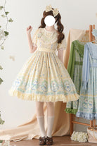 Beige [Lily of the Valley Cat] Print Ruffle Embroidery Bowknot Sweet Lolita Dress