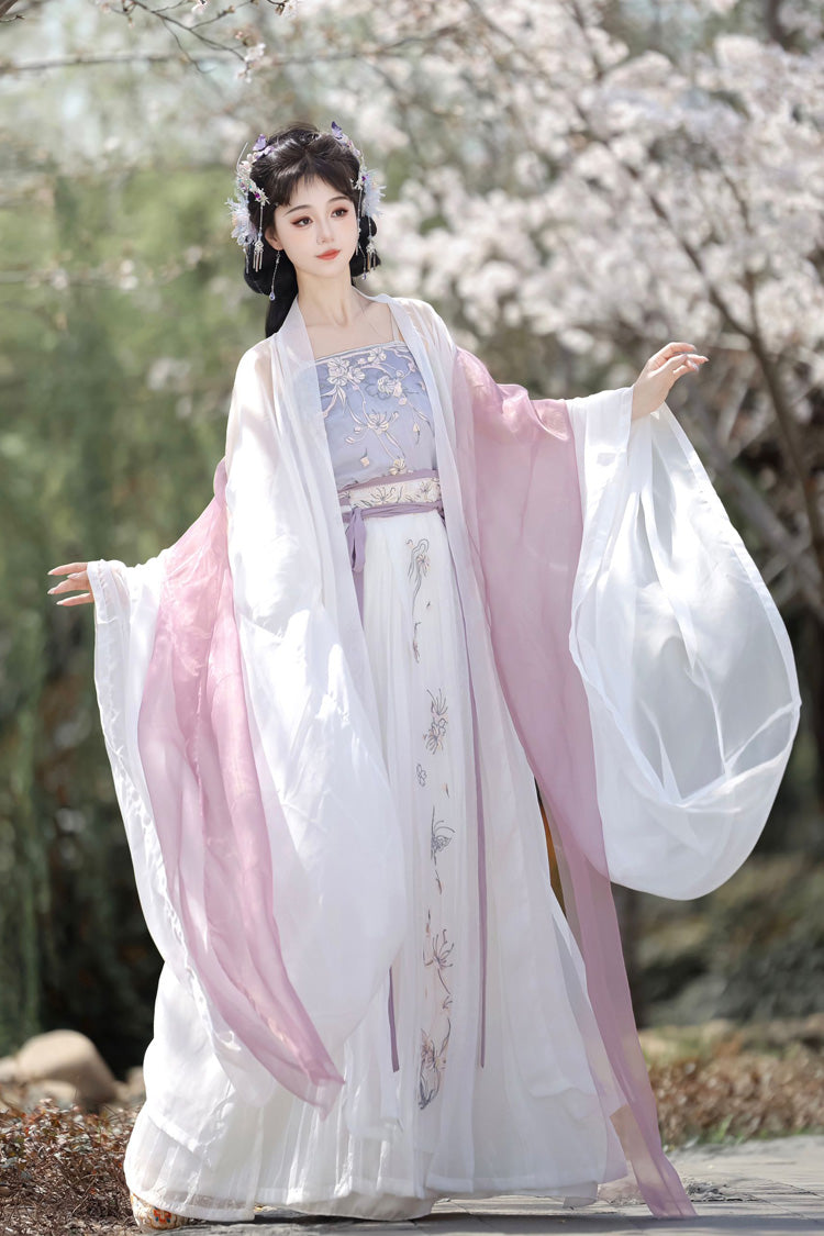 Purple [Qingdie] Song Dynasty Ruffle Embroidery Sweet Chinese Style Hanfu Dress Full Set