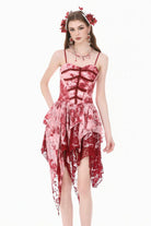 Red/White Multi-Layered Asymmetric Tie-dyed Women's Gothic Slip Dress