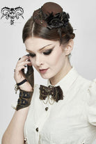 Brown Adjustable Crackled Metal Women's Gothic Decorative Bow Tie