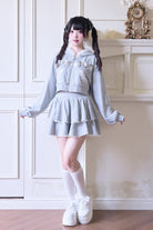 Sweet Long Sleeves Bowknot Lace Hooded Jirai Kei Hoodie Skirt Set 3 Colors