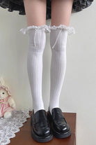 Sweet Ruffle Bowknot Lace Cotton Lolita Stockings 2 Colors