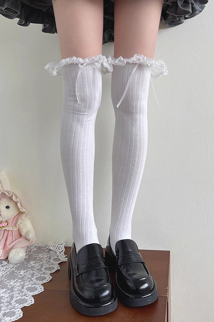 Sweet Ruffle Bowknot Lace Cotton Lolita Stockings 2 Colors
