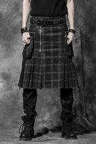 Black Plaid Print Ruffle Men's Steampunk Skirt