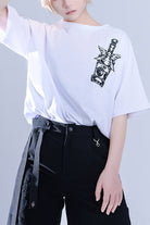 White Round Collar Spooky Shadow Embroidered Loose Ouji Lolita Short Sleeves