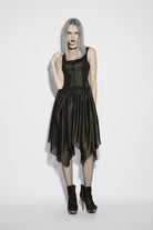 Black Off Shoulder Slim Irregular Zippered Eyelet Women's Punk College Style Dress