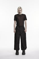 Black Multi-Layered Pleated Men's Gothic Cool Tapered Pants