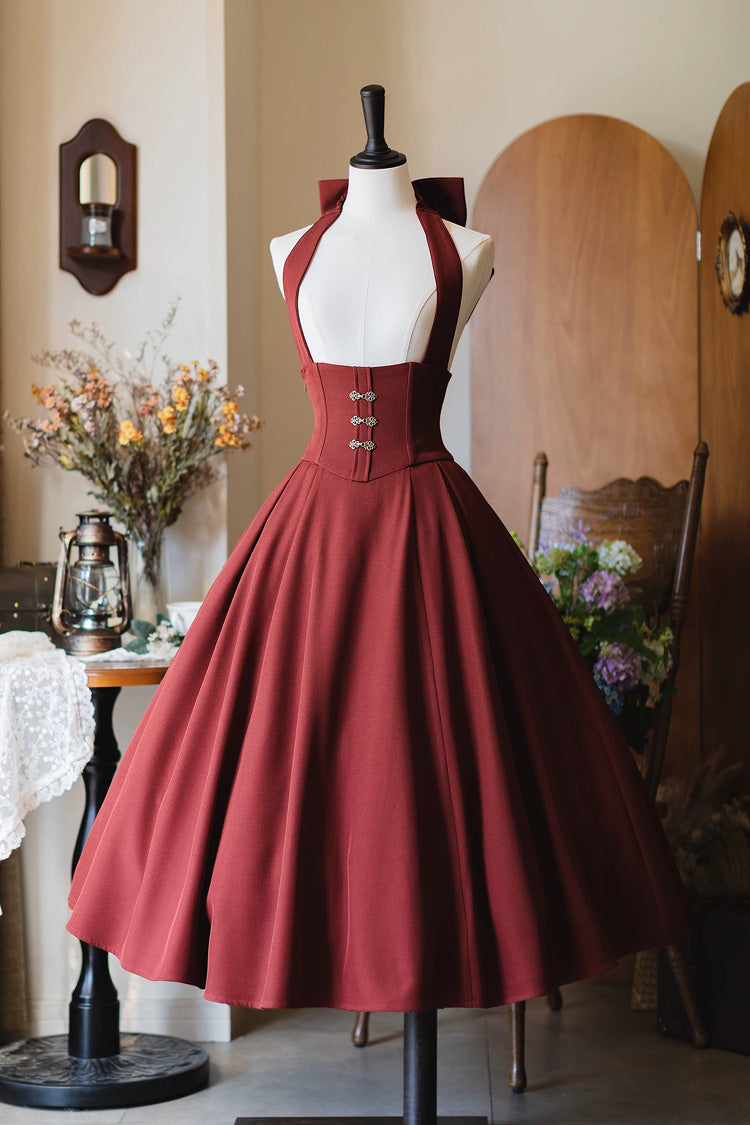 Classic Halterneck Sleeveless Ruffled Fishbone Vintage Elegant Lolita Dress 3 Colors