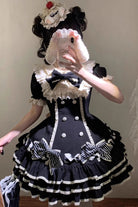 Black [Striped Layered] Short Sleeves Multi-Layered Ruffle Bowknot Sweet Princess Lolita Tiered Dress