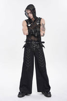Black Spliced Studded Zippered Chain-Decorated Men's Punk Cool Pants
