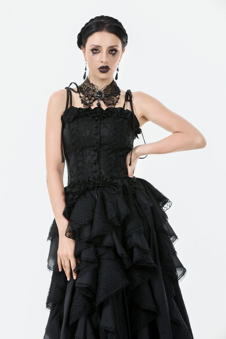 Black Floral Jacquard Lace-Up Women's Gothic Elegant Bustier