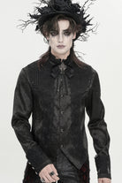 Black Stand Collar Long Sleeves Jacquard Embroidered Bow Lace Men's Gothic Palace Shirt