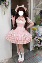 Pink [Striped Layered] Short Sleeves Multi-Layered Ruffle Bowknot Sweet Princess Lolita Tiered Dress