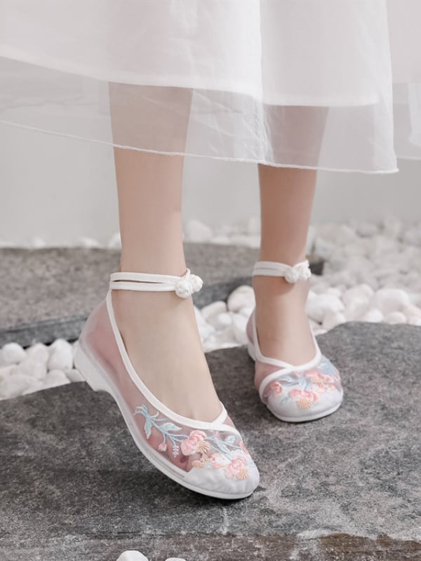 Ancient Style Chinese Hanfu Shoes Low Heel Mesh Shoe