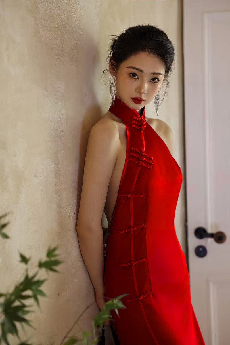 Aslinhanfu qipao Exclusive designer collection, halter mermaid Qipao