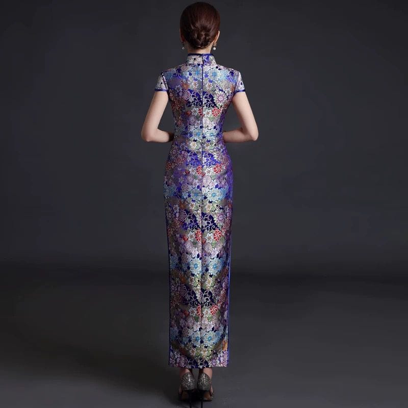 Aslinhanfu Floral embroidery, high end, brocade long Cheongsam