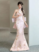 Aslinhanfu Qipao-QHM New Chinese style (新中式), high-end, halter floor-length Cheongsam