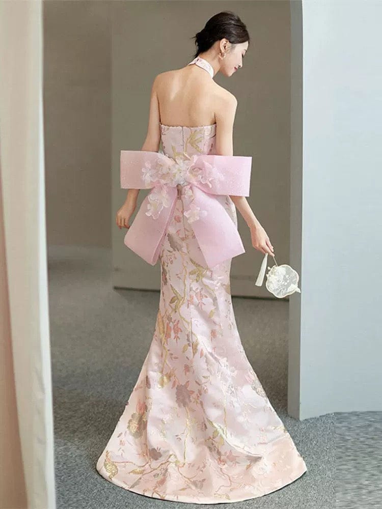 Aslinhanfu Qipao-QHM New Chinese style (新中式), high-end, halter floor-length Cheongsam