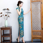 Aslinhafnu Floral pattern, plus size, blue&green long Cheongsam