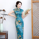 Aslinhafnu Floral pattern, plus size, blue&green long Cheongsam