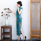 Aslinhafnu Floral pattern, plus size, blue&green long Cheongsam