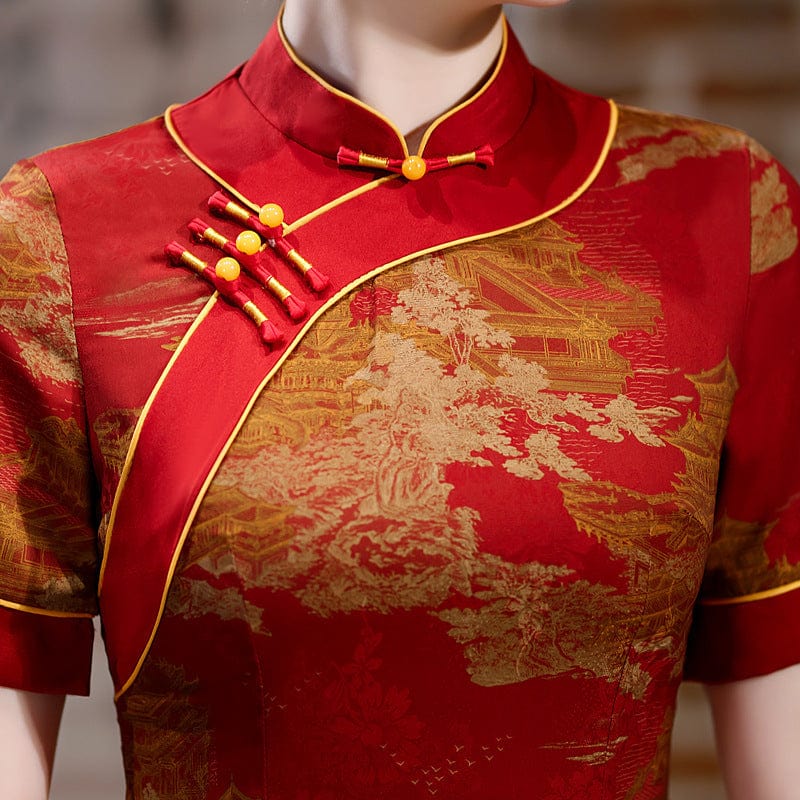 Aslin  Hanfu Qipao Old Shanghai style, plus size, red&green long Ao dai