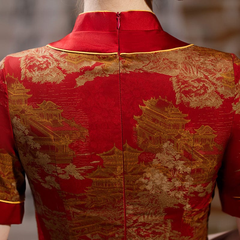 Aslin  Hanfu Qipao Old Shanghai style, plus size, red&green long Ao dai
