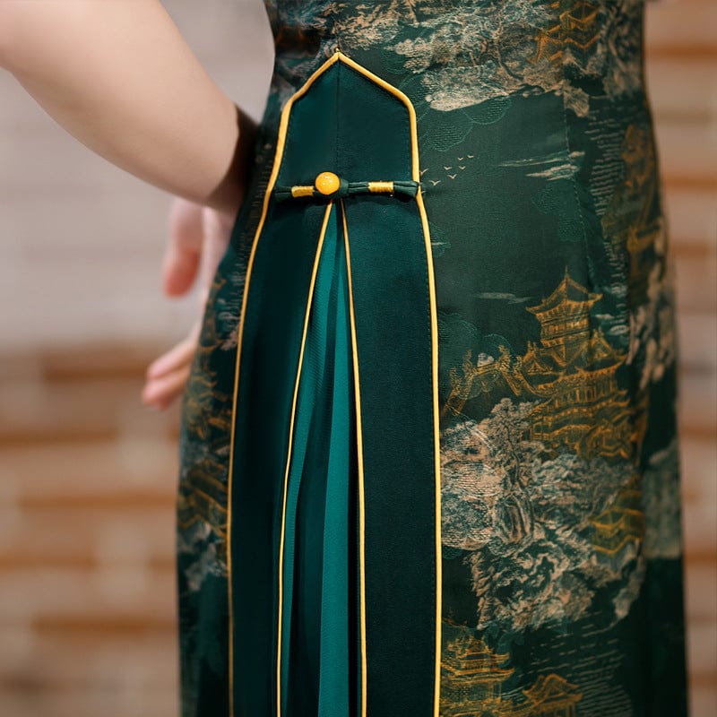 Aslin  Hanfu Qipao Old Shanghai style, plus size, red&green long Ao dai