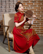 Aslin  Hanfu Qipao Old Shanghai style, plus size, red&green long Ao dai