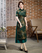 Aslin  Hanfu Qipao Old Shanghai style, plus size, red&green long Ao dai