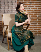 Aslin  Hanfu Qipao Old Shanghai style, plus size, red&green long Ao dai