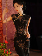 Aslinhanfu Old Shanghai style, jacquard midi Cheongsam with raglan sleeves