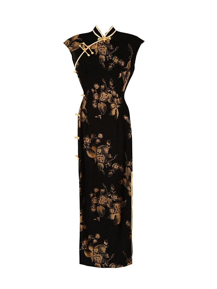 Aslinhanfu Old Shanghai style, jacquard midi Cheongsam with raglan sleeves