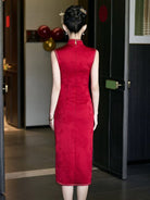Peacock Embroidery, Wedding red midi Cheongsam