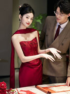 Aslinhanfu Tube top, New Chinese style (新中式), floral floor length Cheongsam