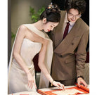 Aslinhanfu Tube top, New Chinese style (新中式), floral floor length Cheongsam