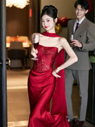 Aslinhanfu Tube top, New Chinese style (新中式), floral floor length Cheongsam