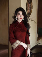 Floral pattern, cotton red long Cheongsam