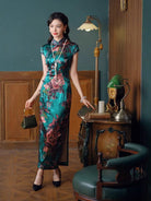 Aslinhanfu Old Shanghai style, 19 mome mulberry silk, high-end green long Cheongsam