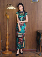 Aslinhanfu Old Shanghai style, 19 mome mulberry silk, high-end green long Cheongsam