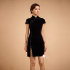 Aslinhanfu Exclusive designer collection, black mini Qipao