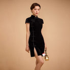 Aslinhanfu Exclusive designer collection, black mini Qipao