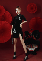 Aslinhanfu Crane embroidery, velvet fabric, short Qipao dress