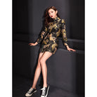 Aslinhanfu Qipao Tigger pattern, brocade black short Qipao