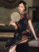 Aslinhanfu Classic Chinese style, floral pattern, silk long Qipao